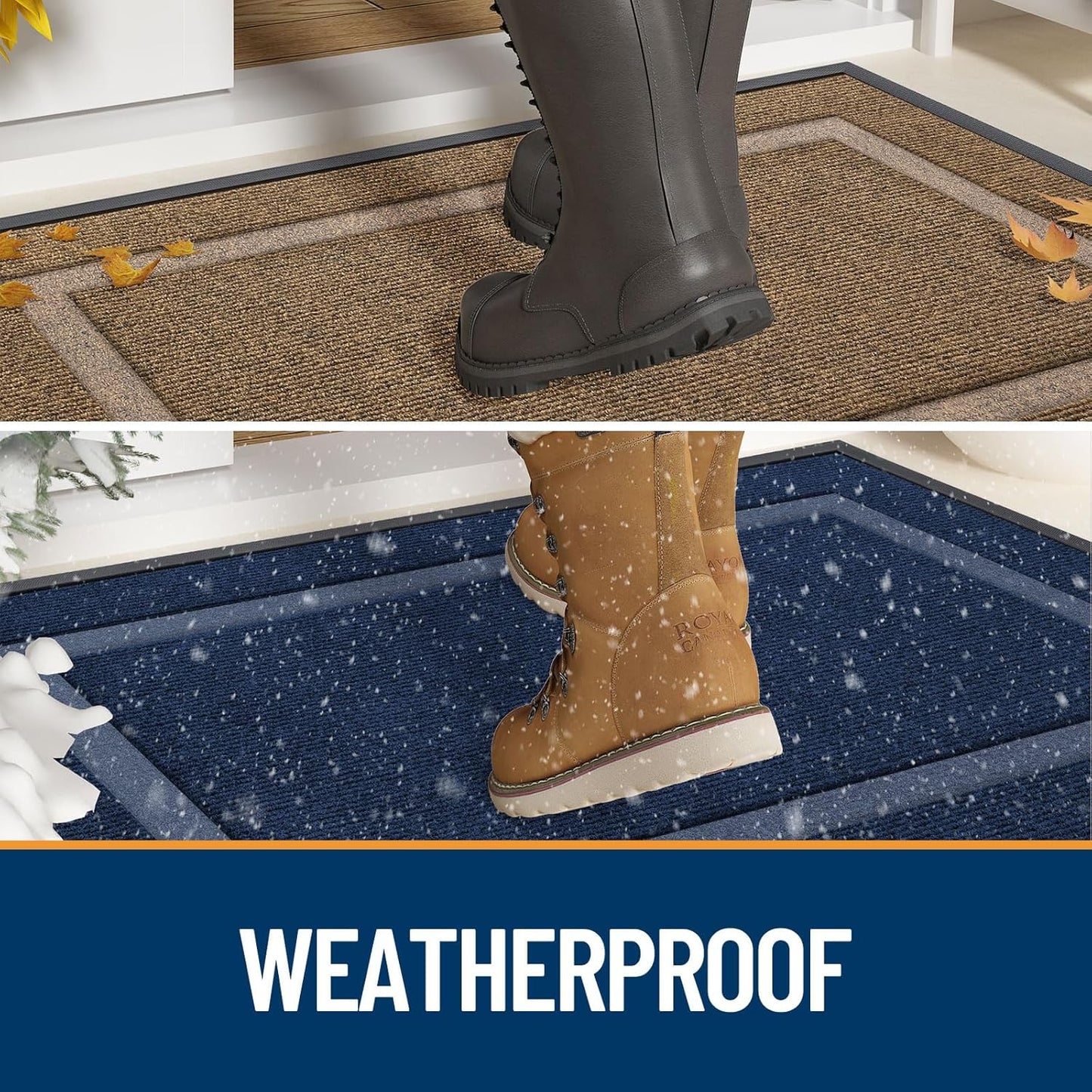 OLANLY Waterproof Front Door Mat - All-Season, Sturdy Natural Rubber, Easy Clean | 29.5x17, Black