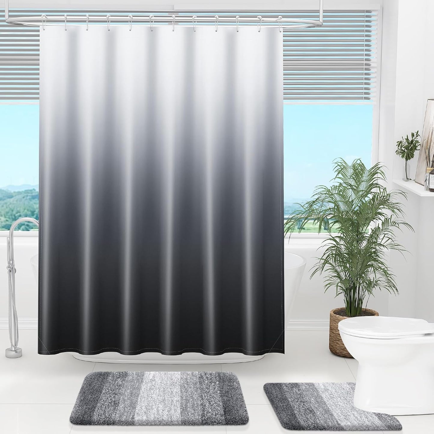 OLANLY Luxury Ombre Shower Curtain Set - Waterproof & Washable, Black/Grey | 72x72 Inches