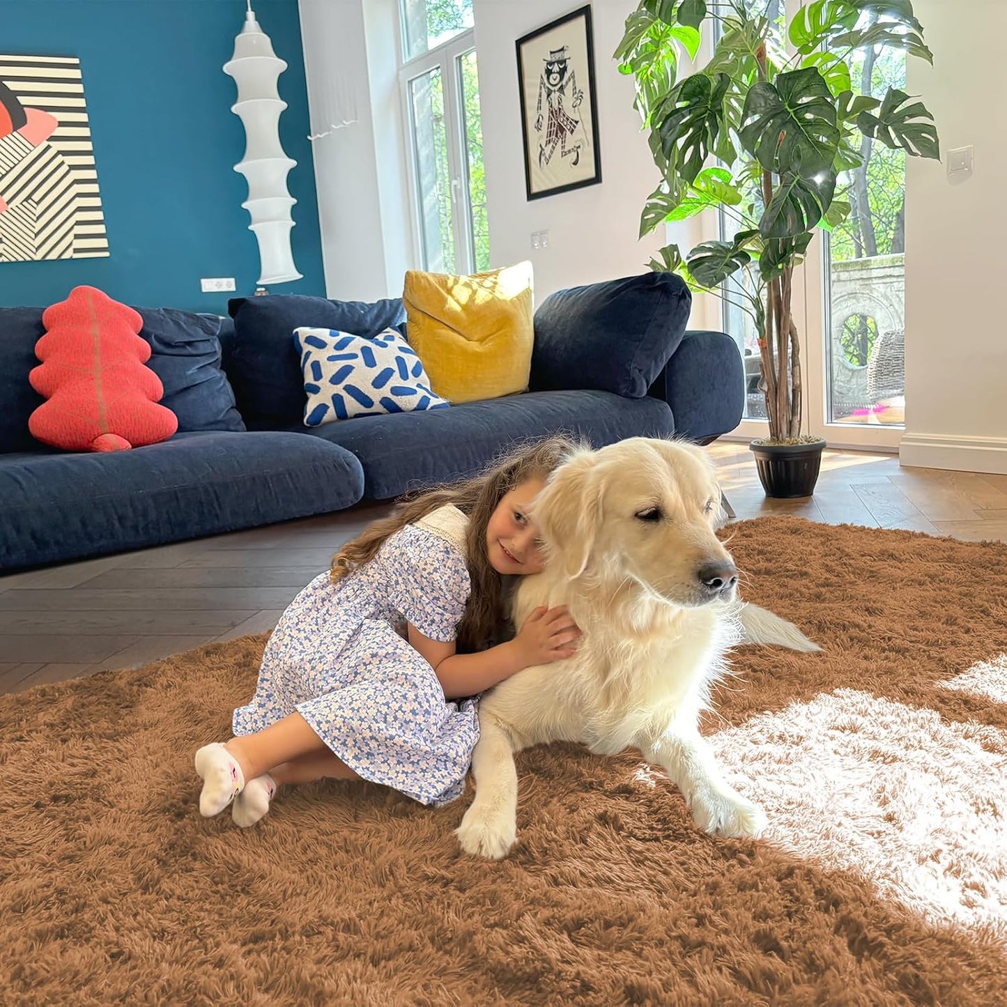 OLANLY Large Area Rug - Soft Fluffy Shaggy Carpet for Living Room & Bedroom | 8x10, Khaki
