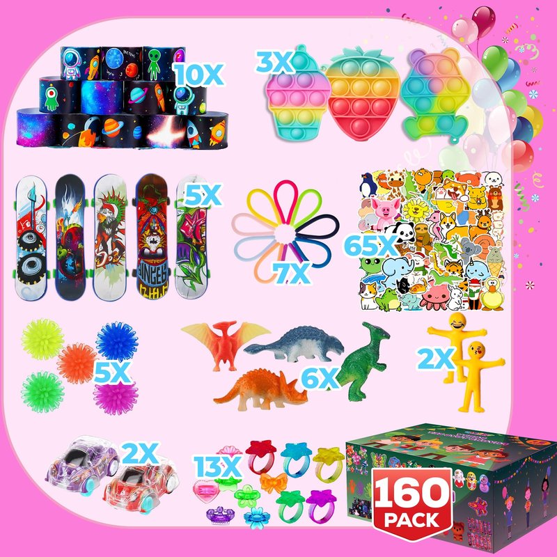 160 Pcs Fidget Toys Party Favors Pack, Randomly Selected Pop Sensory Set Gifts Stickers for Kids Adults Boy Girl Stocking Stuffers Autistic Bulk Goodie Bag Filler Treasure Box Classroom Prizes School