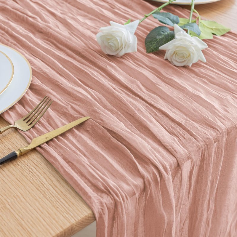 Asee'm Cheesecloth Table Runner 120 Inches Dusty Pink Boho Gauze Cheese Cloth Runner 10FT Rustic Sheer Spring Easter Table Runners for Wedding Baby Shower Holiday Party Decoration