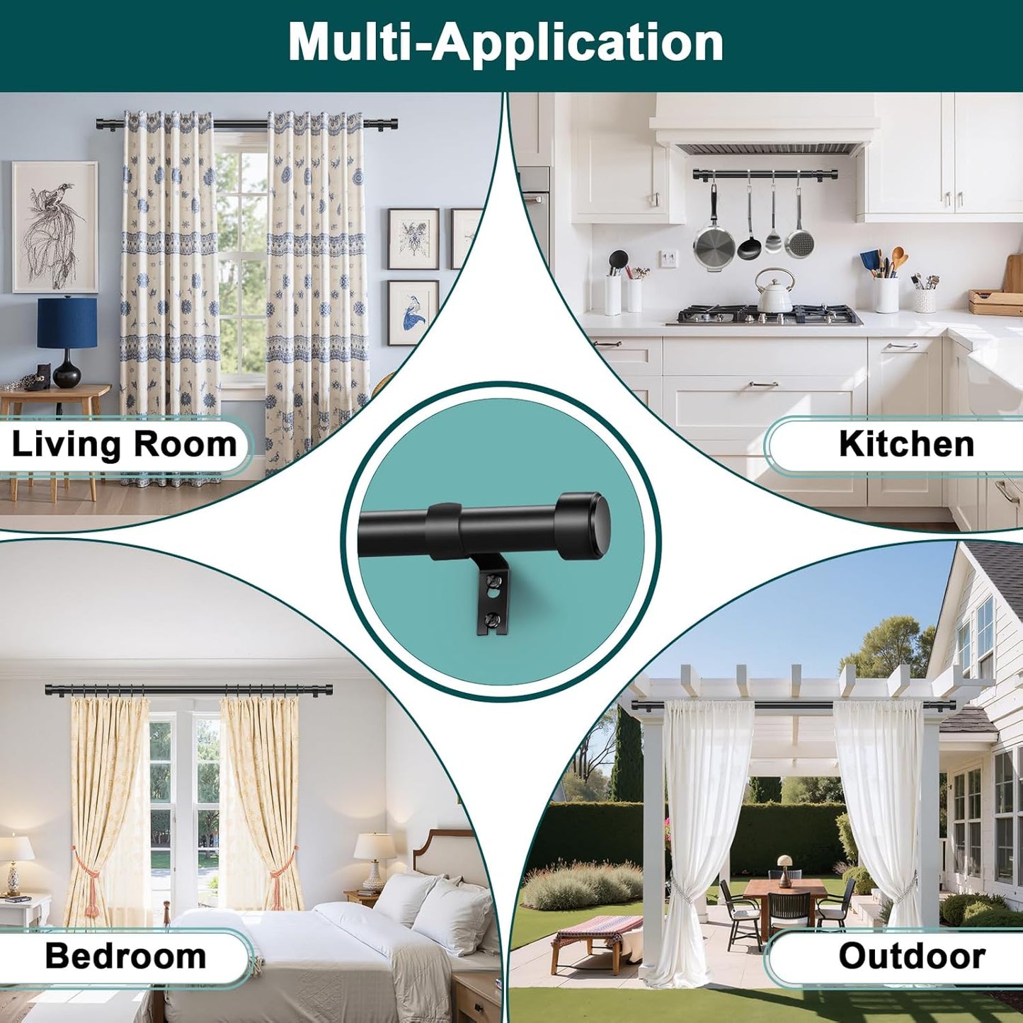 Skiennix Heavy Duty Adjustable Curtain Rod - 72-144 Inch, Modern Black Design, Easy Installation