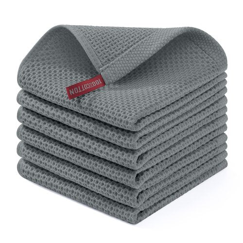 Homaxy 100% Cotton Waffle Weave Kitchen Dish Cloths, Ultra Soft Absorbent Quick Drying Dish Towels, 12 x 12 Inches, 6-Pack, Grey