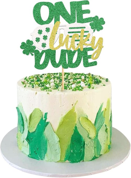 Ercadio St. Patrick's Day Cupcake Toppers - Green Glitter Shamrock Picks for Party Decor