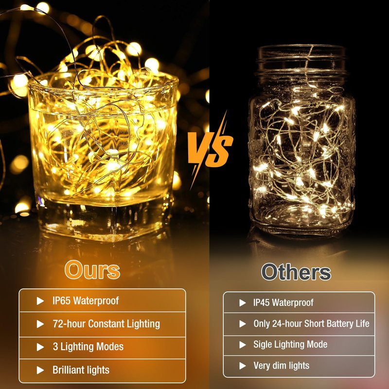 100 Pack Fairy Lights Battery Operated - 7ft 20 Led Twinkle Lights 3 Modes, Bulk Mini String Lights Waterproof for Mason Jars Vases DIY Party Wedding Decoration Christmas -Warm White