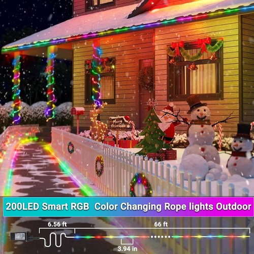 Jnaurb RGB Color Changing Rope Lights - 33ft Smart String Lights with Remote & APP Control | Waterproof Music Sync for Garden & Bedroom