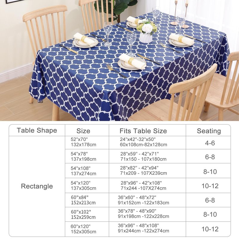 Smiry Rectangle Table Cloth Cover, Waterproof Vinyl Tablecloth with Flannel Backing for Rectangle Tables, Wipeable Spillproof Plastic Tablecloths for Dining, Camping and Indoor (60"x84", Navy)