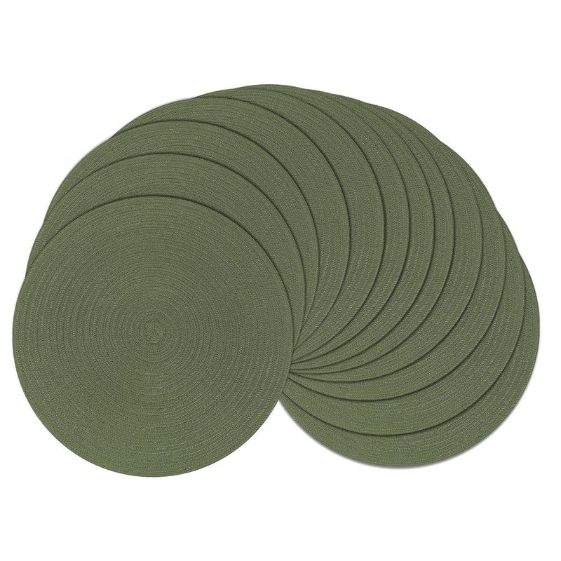 SHACOS Round Placemats Set of 12 Washable 15 inch Round Table Mats Cotton Polyester Woven Braided Place Mats for Dining Table Wedding Party Decor (Olive Green, 12)