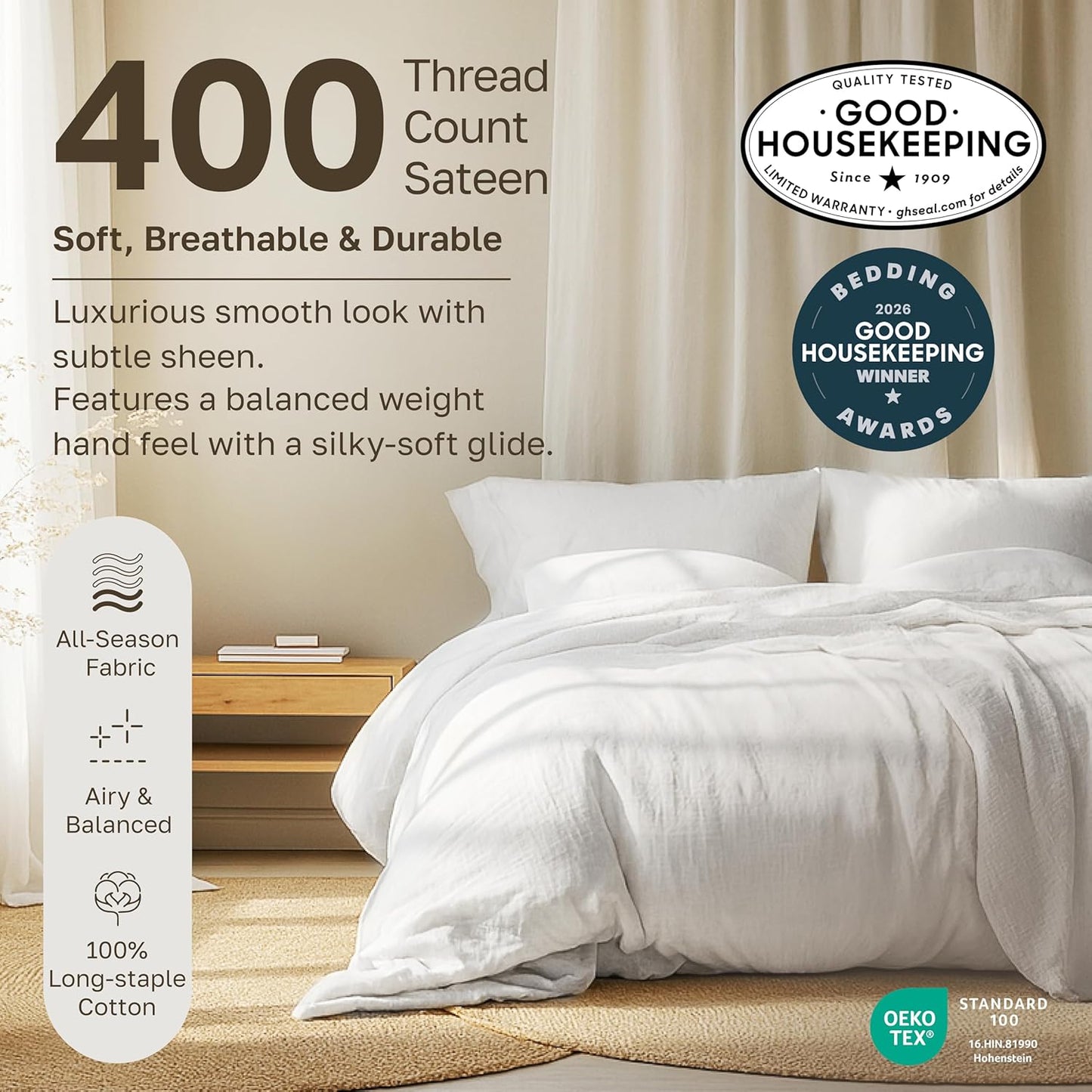 California Design Den King Size Sheet Set - Soft 400 Thread Count 100% Cotton, Deep Pocket | Grey, 6-Pc with 4 Pillowcases