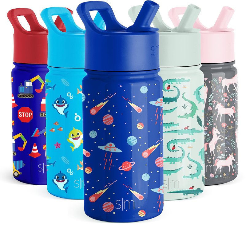 Simple Modern Kids Water Bottle with Straw Lid | Insulated Stainless Steel Reusable Tumbler for Toddlers, Boys | Summit Collection | 14oz, Galactic Games
