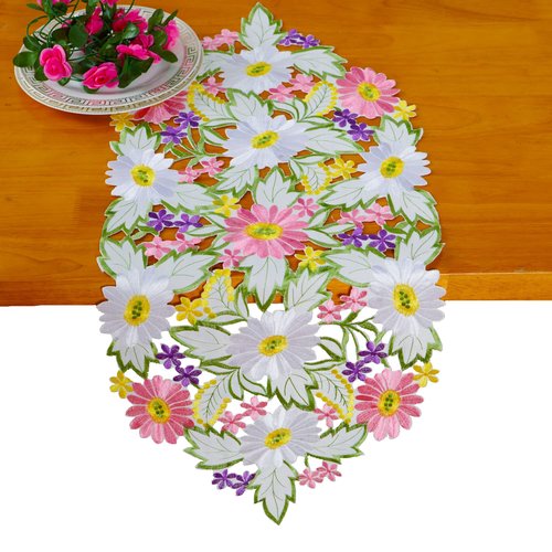 AMARED Spring Daisy Table Runners Embroidered Flowery Table Linen for Home Decoration 13 X 34 Inch