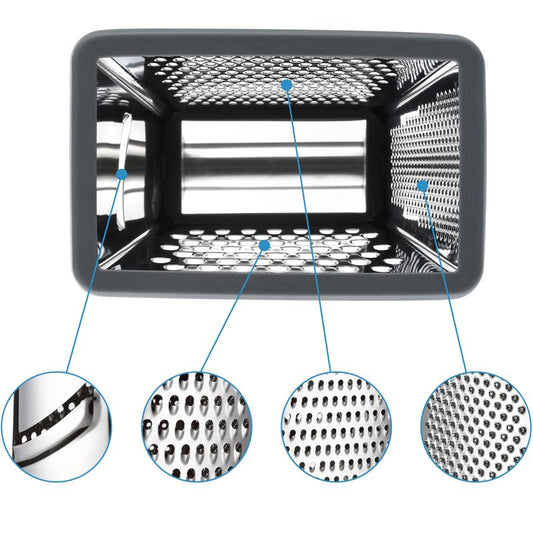 Spring Chef Professional Cheese Grater - Stainless Steel Box Grater for Kitchen, XL Size, 4 Sides - Perfect Shredder for Parmesan Cheese, Carrot, Potato, Ginger - Dishwasher Safe - Gray