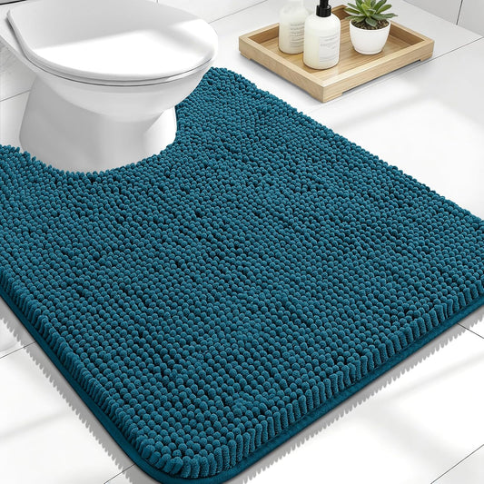OLANLY U-Shaped Toilet Rug - Extra Soft Chenille, Quick-Dry, Non-Slip Bath Mat | 24x20, Peacock Blue