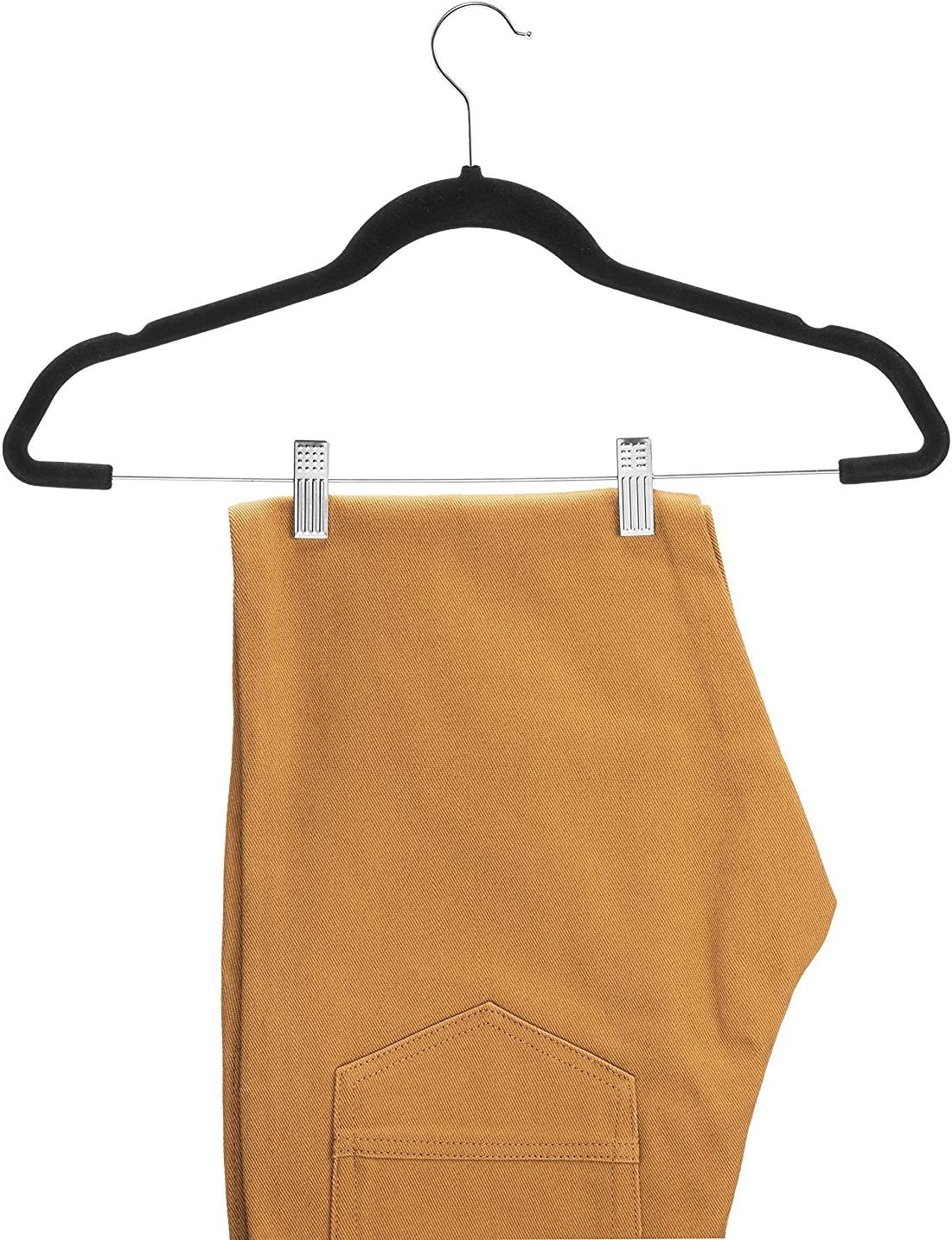 Zober Velvet Hangers - 20 Pack Metal Clip Hangers for Pants, Skirts & Dresses with 360° Hook