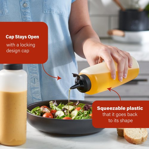 Condiment Squeeze Bottles for Sauces and Liquids – 16 oz Plastic Refillable Squirt Bottles for Ketchup, Oils, and Condiments – Multipurpose Condiment Containers for Kitchen, BBQ & Cooking - 2 Pack