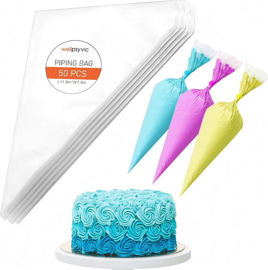 Skiennix Piping Bags - 50pcs 12 Inch Anti-Burst Disposable Pastry Bags | Non-Slip for Cake & Cookie Decorating