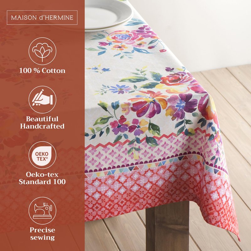 Maison d' Hermine Table Cloth Rectangle Table 100% Cotton 60 x 90 Inches Tablecloth Reusable Decorative for Dining Kitchen Room Farmhouse Home Gifts for Mothers Day Spring Summer - Rose Garden