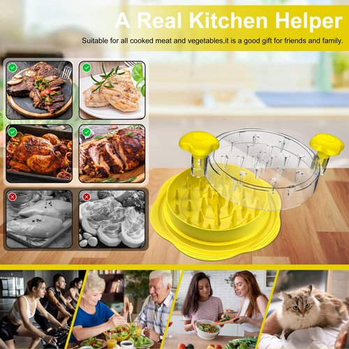 Chicken Shredder Large Chicken Breast Shredder Tool Twist with Brush&Fork, Visible Meat Shredder Machine, Anti-Slip Strip, Ergonomic Handle, BPA Free, Suitable for Pork Beef Chicken(Yellow)