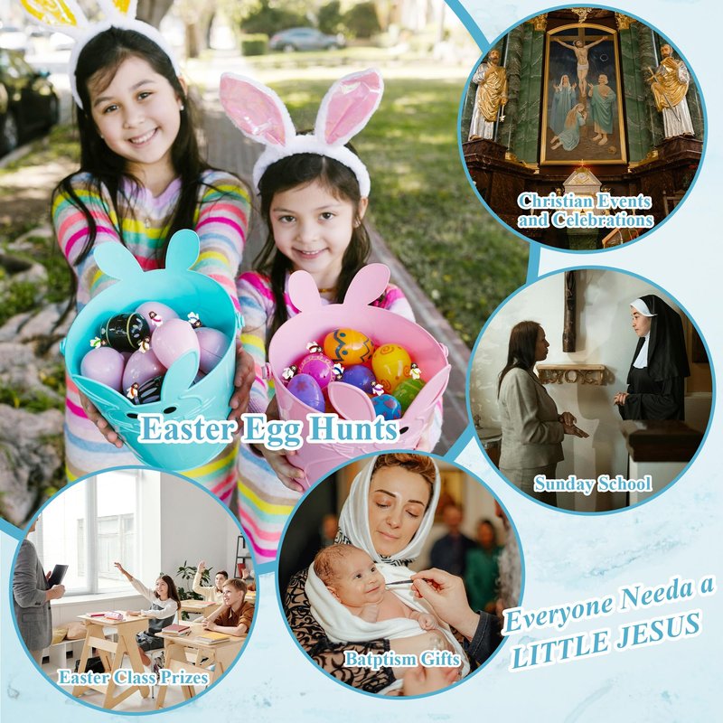 TFengfly 50 Pcs Little Jesus Figures Small Easter Jesus Loves You Toys 10 Colors Mini Rubber Jesus Miniatures to Hide and Seek Religious Gift Party Favors Easter Egg Stuffers Sunday School (50)