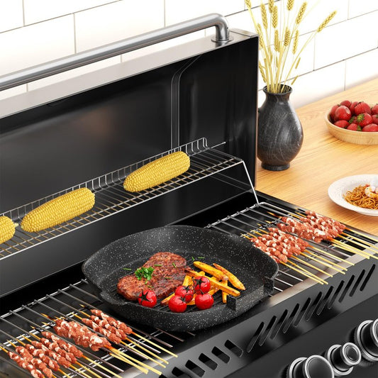 Mihoho Nonstick Grill Pan, 9.5 Inch Large Grilling Skillet Steak Pan for Indoor Cooking, Steak & Bacon Pans for Stove Tops (9.5 in)