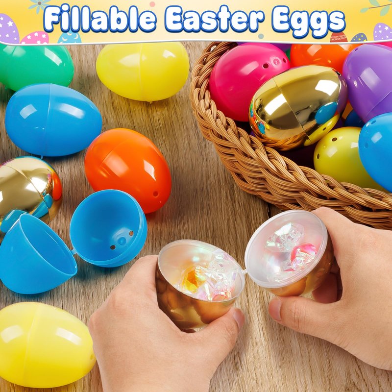 Duchong 36 Count 3.15" Plastic Easter Eggs, 30 Pcs Empty Suprise Eggs 6 Pcs Golden Eggs Bulk, Fillable Eggs with Hinge for Easter Hunt, Basket Stuffers Fillers, Easter Party Favor Decorations