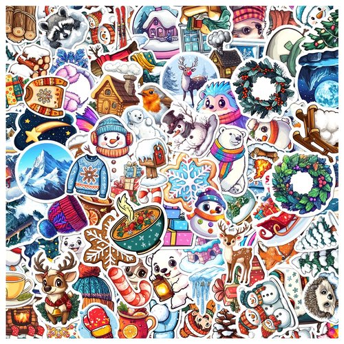 Cute Winter Stickers Pack for Kids Teens and DIY Crafts Lovers 108Pcs Vinyl Waterproof Snowman Snowflake Animal Mug Star Themed Laptop Water Bottles Journaling