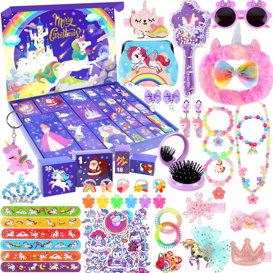 Advent Calendar 2025 | Girls' Unicorn Surprise Gift Box with Hair Accessories & Jewelry