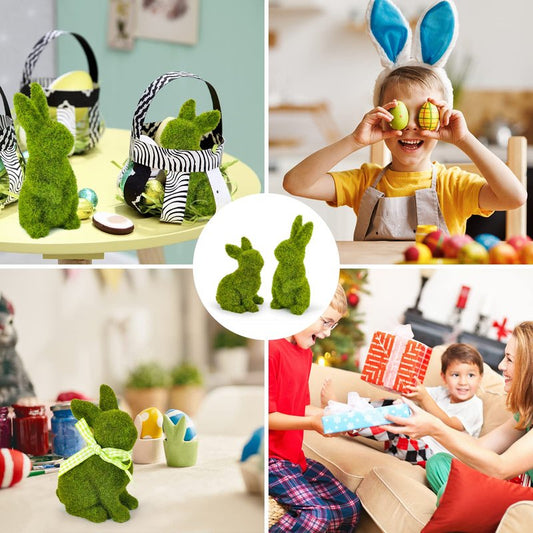 MicoSim Easter Bunny Decorations,Resin Moss Bunny Figurine,Garden Artificial Moss Rabbit Easter Décor Easter Party Favors Gifts(Small-2pcs)