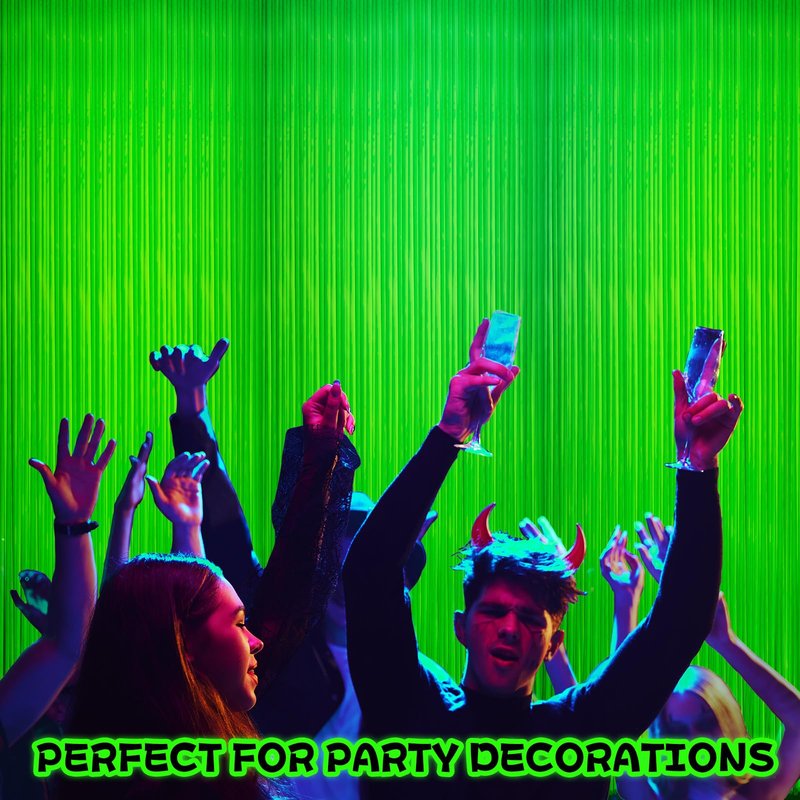 4 Pack Glow in The Dark Curtains Party Supplies 6.6 x 3.3 Ft Glow Tinsel Foil Fringe Curtains Photo Booth Prop Backdrop Streamer for Birthday Holiday Neon Party Decorations