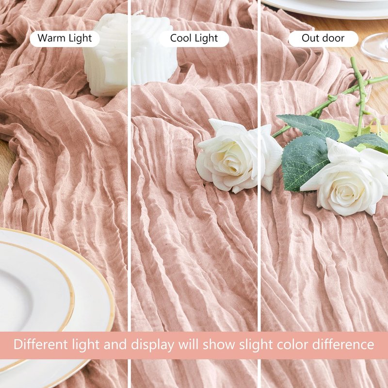Asee'm Cheesecloth Table Runner 120 Inches Dusty Pink Boho Gauze Cheese Cloth Runner 10FT Rustic Sheer Spring Easter Table Runners for Wedding Baby Shower Holiday Party Decoration