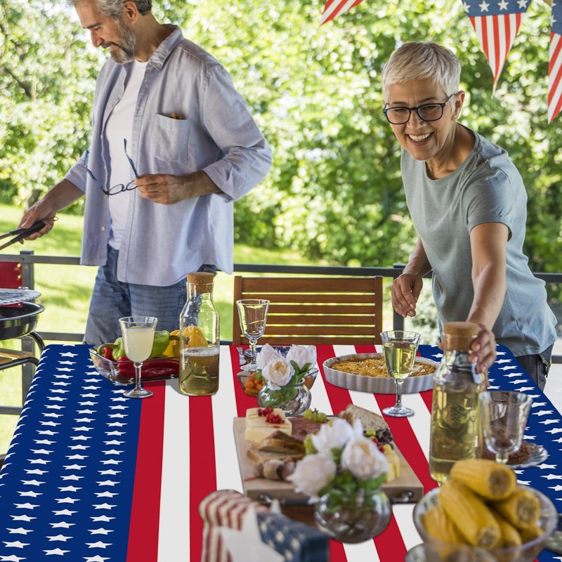 3Pcs 4th of July Tablecloths, 108" X 54" 250th Anniversary Patriotic Plastic Tablecloth, Rectangle 4th of July Table Cloth Red White Blue Tablecover, USA Party Supplies Independence Day Decorations