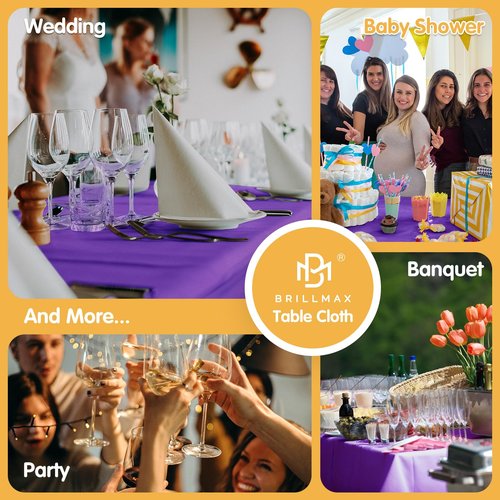 BRILLMAX 10 Pack Purple Tablecloths 70 x 120 Inch for 6ft & 8ft Rectangle Tables - 150 GSM Polyester Fabric, Universal Fit, Water, Stain & Wrinkle Resistant Cloth Cover for Wedding Banquet Dining
