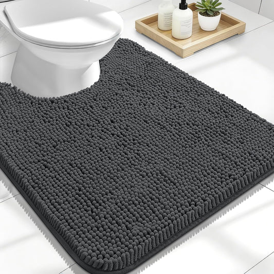OLANLY U-Shaped Toilet Rugs - Extra Soft, Absorbent Chenille | 24x20, Dark Grey, Non-Slip & Machine Washable