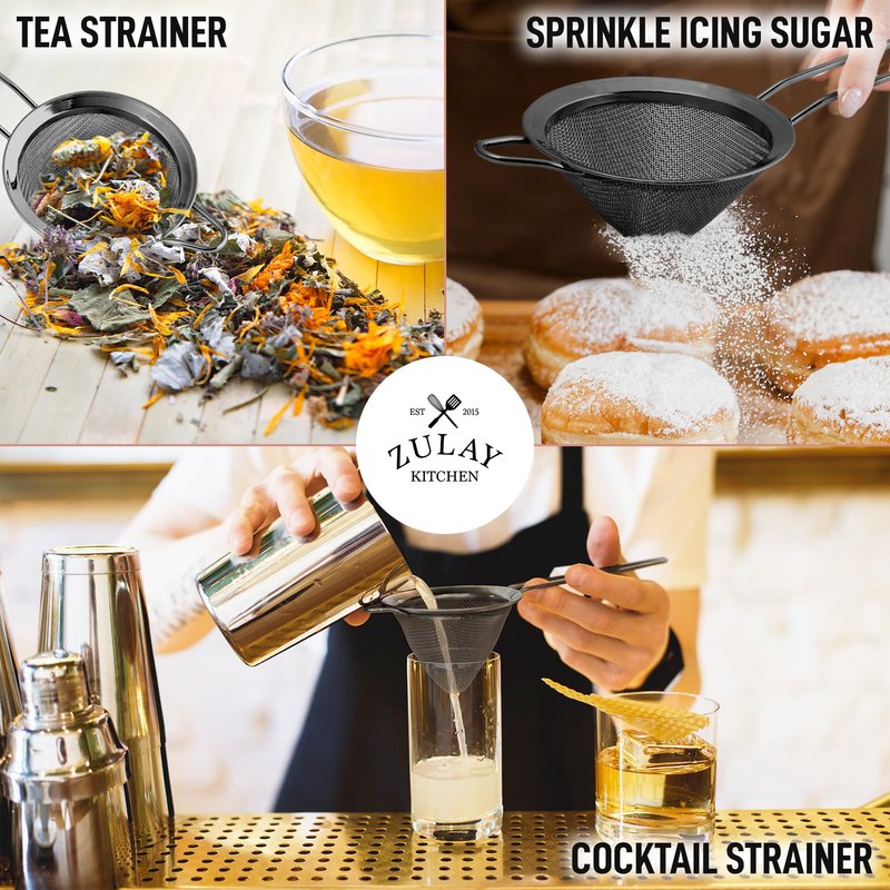Zulay Stainless Steel Small Strainer - Effective Cone Shaped Cocktail Strainer For Cocktails, Tea Herbs, Coffee & Drinks - Fine Mesh Strainer That Is Rust Proof & Great As A Tea Strainer (Gold)