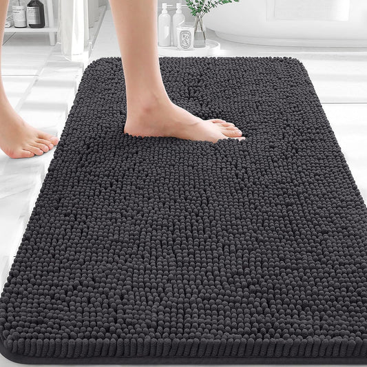 OLANLY Bathroom Rugs - Extra Soft Chenille Bath Mats with Rubber Backing | Quick Dry, 30x20, Dark Grey