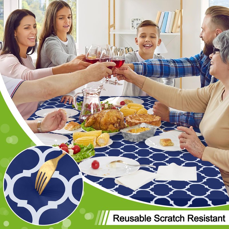 Smiry Rectangle Table Cloth Cover, Waterproof Vinyl Tablecloth with Flannel Backing for Rectangle Tables, Wipeable Spillproof Plastic Tablecloths for Dining, Camping and Indoor (60"x84", Navy)