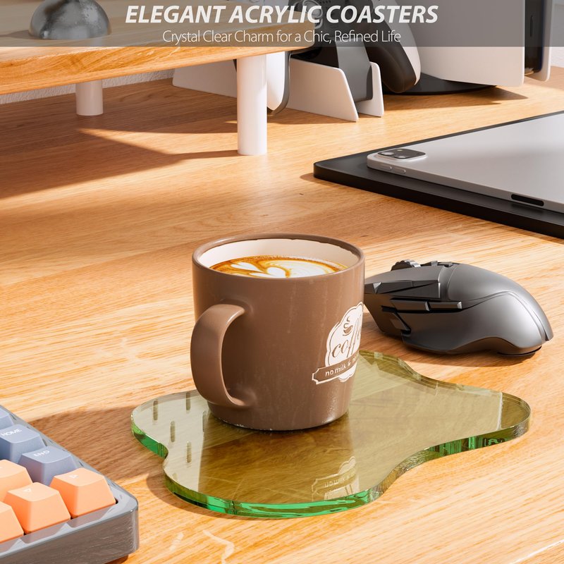 Acrylic Coaster Decorative Plates,Green Bar Drink Coaster, Clear Cloud Shape Coffee Cup Coaster, Perfect for Tabletop Protection and Accessories Display.(Green
