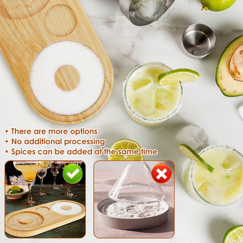 Abizarch Bamboo Sugar Salt Rimmer - Double Plate Bar Glass Rimmer Salt Box Spice Container Bartender Tool for Cocktail and Margarita