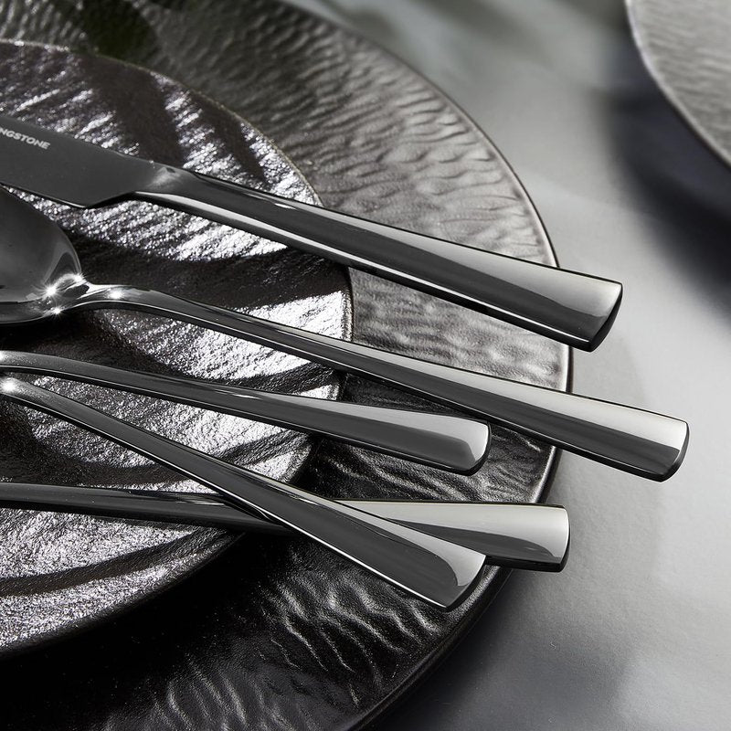 KINGSTONE 18/10 Stainless Steel Flatware, 20-Piece Forged Silverware Set for 4, Mirror Polished Cutlery Set Dishwaher Safe for Home, Restaurant, Wedding, Party, Black