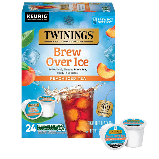 Twinings Brew Over Ice Peach Black Iced Tea K-Cup Pods - Caffeinated, 24 Count for Keurig