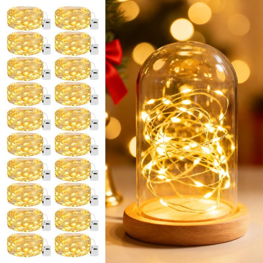 litogo 20 Pack 7FT 20 LED Fairy Lights Battery Operated, 3 Lighting Modes, Bulk Mini Twinkle String Lights Waterproof Silver Wire for Weddings Party Christmas Mason Jars Crafts Decorations-Warm White