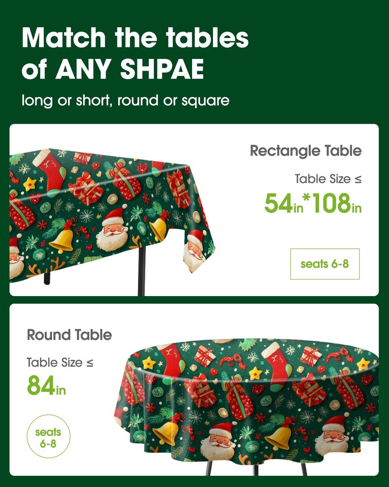 Pureegg Plastic Table Cloth Disposable 10 Pack, 54 x 108 Inch Table Cloths for Parties, Decorative Tablecloths for Rectangle Tables, Christmas Tablecloth Plastic, Leakproof & Sturdy, Christmas Green