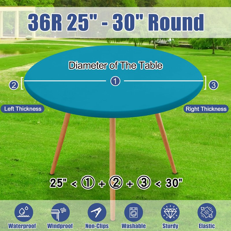 Moosfor Round Spandex Tablecloth, Elastic Fitted Waterproof Tablecloths for 25"-30" Tables, Stretch Washable Picnic Table Cover for Camping, Dining, Indoor and Outdoor, Turquoise