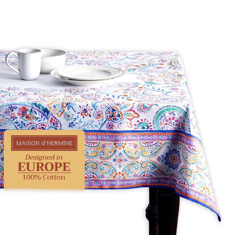 Maison d' Hermine Table Cloth Rectangle Table 100% Cotton 70 x 120 Inches Tablecloth Reusable Decorative for Dining Kitchen Room Farmhouse Home Gifts for Mothers Day Spring Summer - Indian Floral
