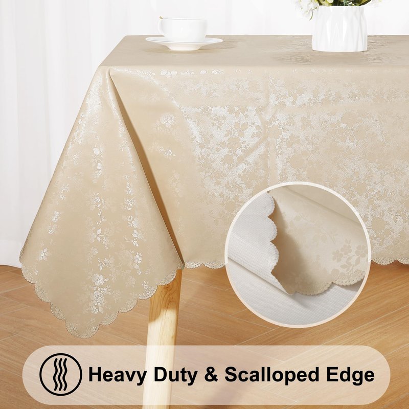 Smiry Rectangle Table Cloth, Waterproof Heavy Duty Vinyl Tablecloths, Wipeable Washable Table Cover for Kitchen and Dining Room (Beige, 70" X 108")