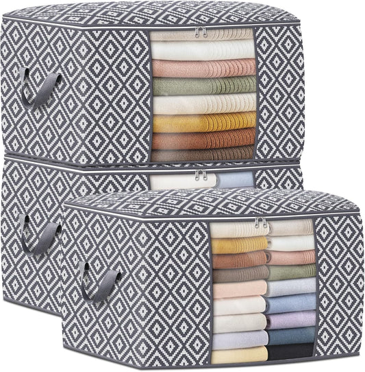 StorageTastic 100L Storage Containers - Large Foldable Bins with Clear Window & Reinforced Handle | Grey, 3 Pack