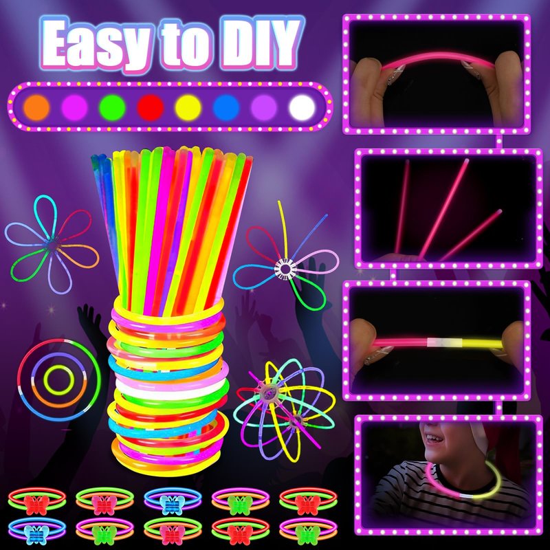 MIBOTE 269Pcs Led Light Up Toys Party Favors Glow in the Dark Party Supplies for Kid/Adults with Light Up Glasses,Headband,Rings,Bracelets,100 Glow Sticks Bulk Party Pack DIY Glow Neon Party Supplies