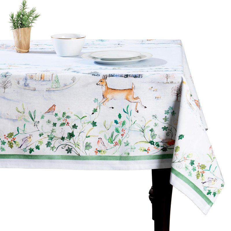 Maison d' Hermine Table Cloth Square Table 100% Cotton 60 x 60 Inches Fall Tablecloth Reusable Everyday Use for Thanksgiving Christmas Decorations Dining Farmhouse Party (Snowy World)
