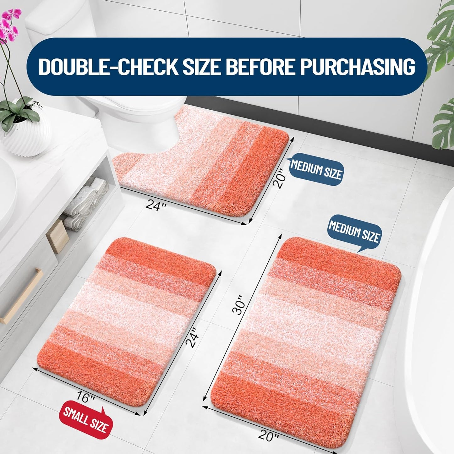 OLANLY Bathroom Runner Rug - Extra Soft Microfiber Mat | Quick-Dry, Washable, 47x17, Coral Color