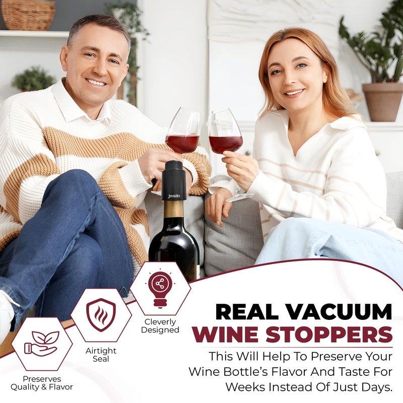 Jwalin Wine Vacuum Pump Stopper – Premium Wine Preserver with Airtight Seal, Reusable Vacuum Pump Keeps Wine Fresh, Perfect Wine Accessory Gift for Wine Lovers
